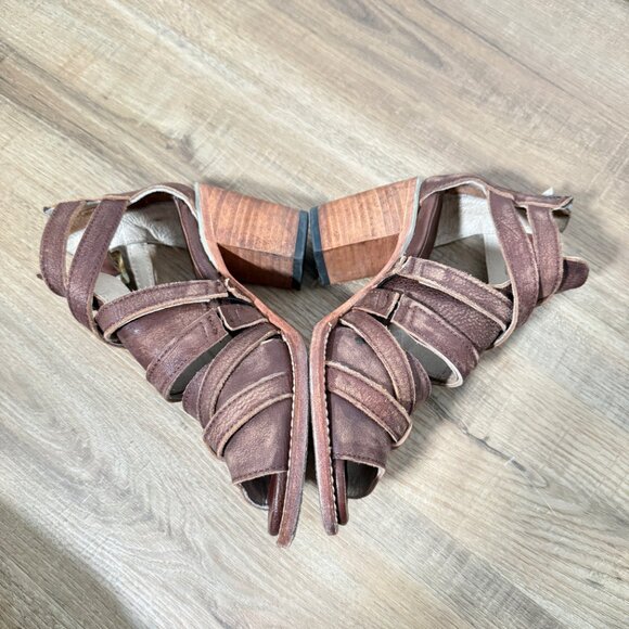 Freebird By Steven Claw Heeled Leather Sandals  Distressed Festival Western  7 - Picture 3 of 9